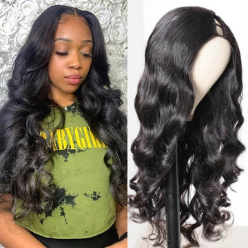 GS Virgin Hair 150% Density Body Wave Natural Color Brazilian Hair U Part Women's Wig